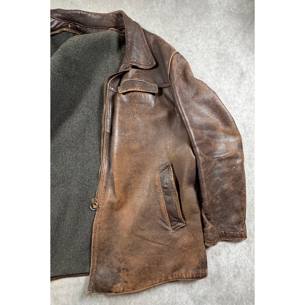 Unbranded Vintage Brown Leather Jacket Blanket Lined CHIC Ring Pull Zipper - Picture 3 of 16